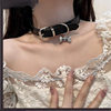 Dark Leather Bell Necklace, Traction Choker Collar for Women, Y2K Subculture Clavicle Chain, Niche Design