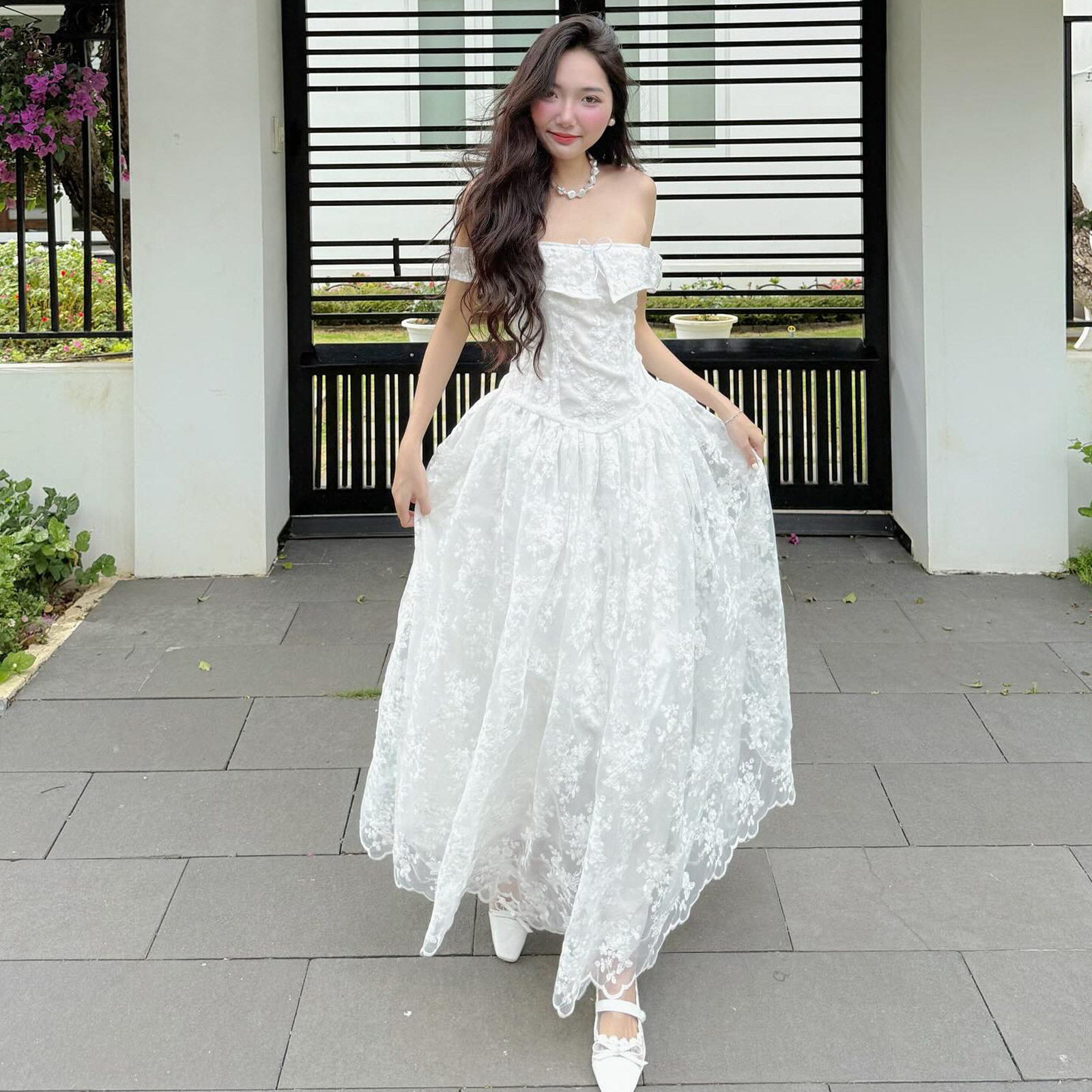 Elegant Off Shoulder Sleeveless Dress French Style Sweet Aesthetic High Quality Fabric Spring Summer Occasion