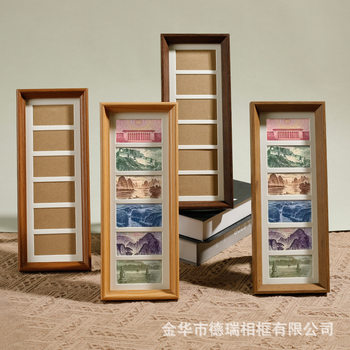 Solid Wood Photo Frame Six-Piece Commemorative Banknote Hundred-Dollar Bill Fortune Desktop High-End Display Paper Currency Empty Frame Mounting
