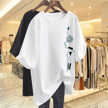 Wholesale 2024 Summer New Style 100kg Plus Size Plus Size Women's Clothing Pure Cotton Short-Sleeved T-Shirt Women's Loose Maternity Tops