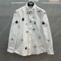 White full body embroidered umbrella oxford long-sleeved shirt