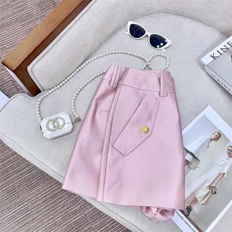 Áo khoác nữ dáng dài phối quần culottes, chất liệu sợi pha mềm mại, túi nổi và dây rút eo — Quần culottes màu hồng sáp (không có thắt lưng), Áo khoác màu hồng sáp