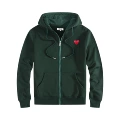 Zippered, dark green with red accents