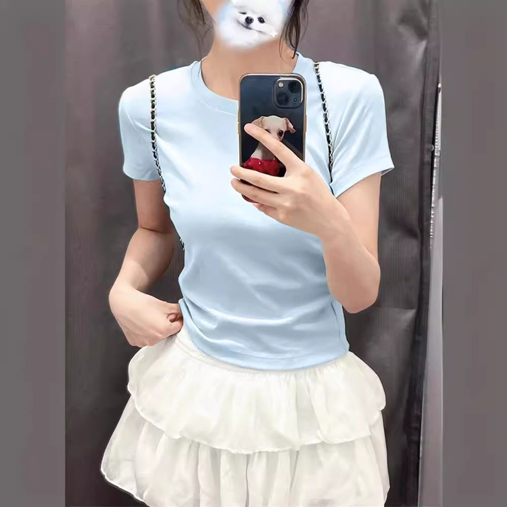 跨境打底修身短袖t恤女韩版新款外贸ins显瘦短款时尚上衣女潮批发