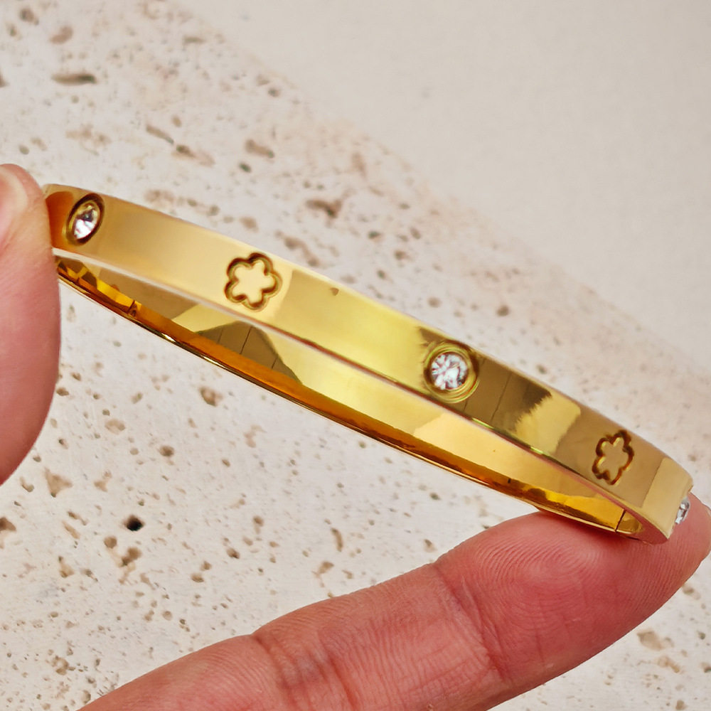 欧美热卖时尚不锈钢金色手镯不易褪色18K不锈钢首饰gold bangles