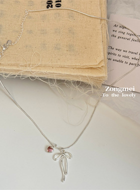 韩国爱心锆石蝴蝶结蛇骨项链小众设计感甜美气质细款锁骨链女INS