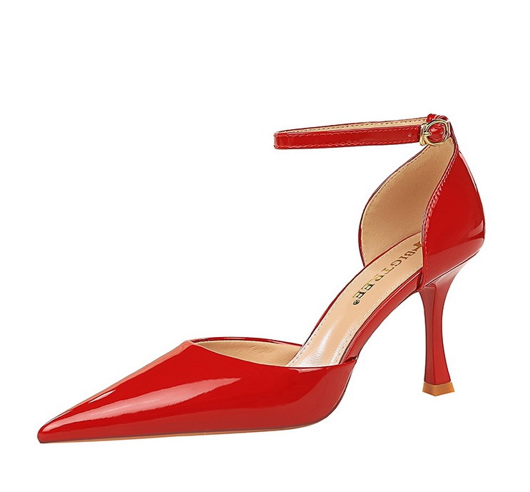 Sandal cao gót nữ mũi nhọn quai ngang gót ly, đế cao su, phong cách thanh lịch — Màu đen, Màu đỏ, Màu đỏ rượu, Màu nude