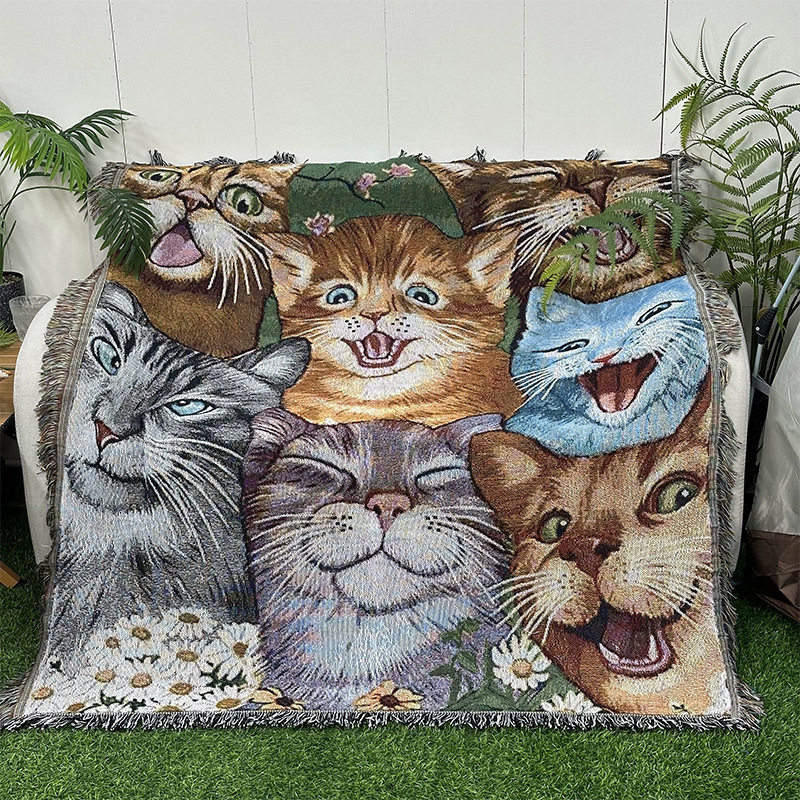 American Tapestry Cat Polyester Cotton Blanket European Style Home Decoration Fabric Washable Thickeneded Tapestry