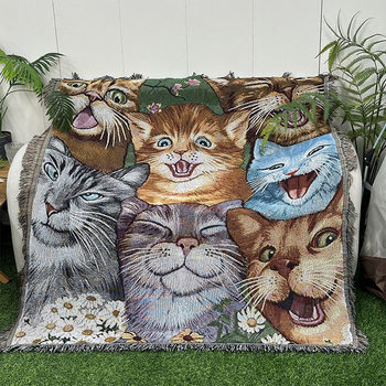 American Tapestry Cat Polyester Cotton Blanket European Style Home Decoration Fabric Washable Thickeneded Tapestry