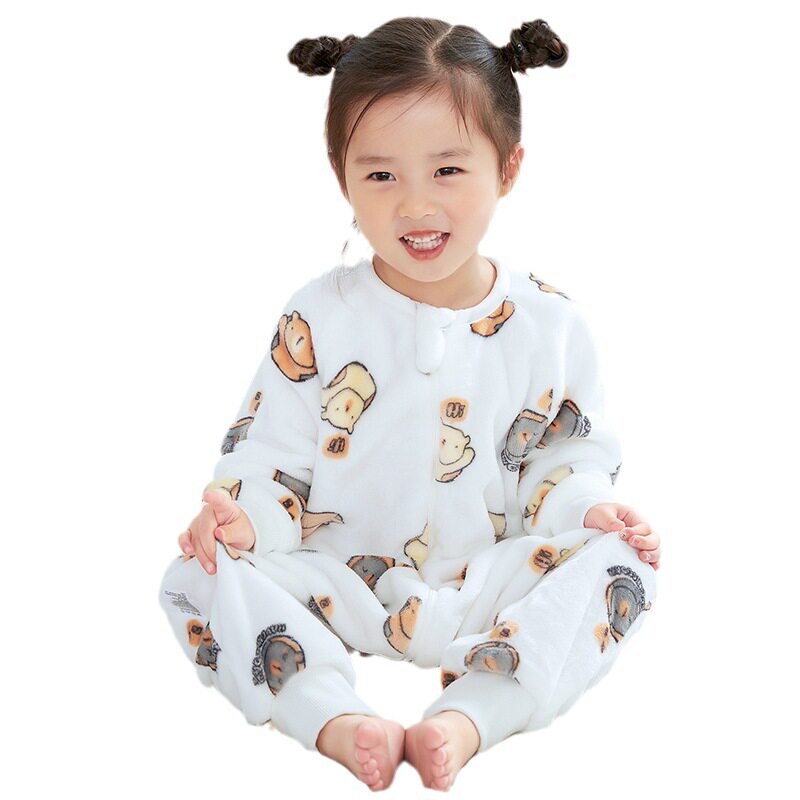 Michley Flannel Cartoon Split-Leg Sleeping Bag Autumn and Winter Cartoon One-Piece Pajamas Cross-Border Children's One-Piece Home Clothes