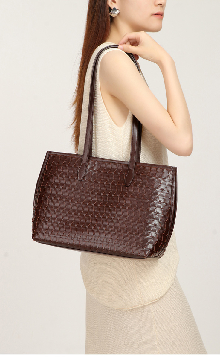 Túi tote nữ đan lát cỡ lớn dáng ngang phong cách tối giản — B2735 # màu đen, B2735 # Màu nâu nhạt, B2735 # Sô cô la, Nhà máy riêng, có thể tùy chỉnh theo yêu cầu.