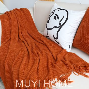 Morandi Knitted Blanket B&B Bedside Towel Blanket Decorative Towel Living Room Nap Blanket Light Luxury Sofa Blanket