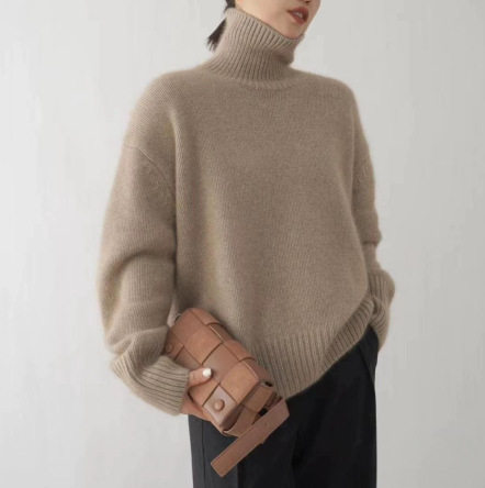 Womens Oversized Turtleneck Sweater Thick Knit Casual Style Versatile for Autumn and Winter Wholesale Available
