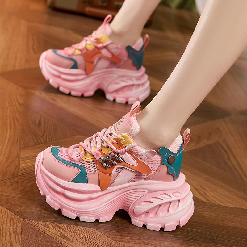Giày sandal nữ cao gót mũi tròn quai ngang đế dày thoáng khí — Xám lưới đơn, Vàng lưới đơn, Hồng lưới đơn