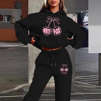 Cross-Border Foreign Trade Sweatshirt and Sweatpants Set White Fox Letter Print Trendy Women's Long Pants Top Fleece Two-Piece Set for Women
