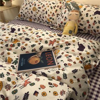 Cartoon Color Matching Four-Piece Quilt Cover Bedding Ins Girly Heart Quilt Cover Kidsren's Dormitory Bed Single Three-Piece Set