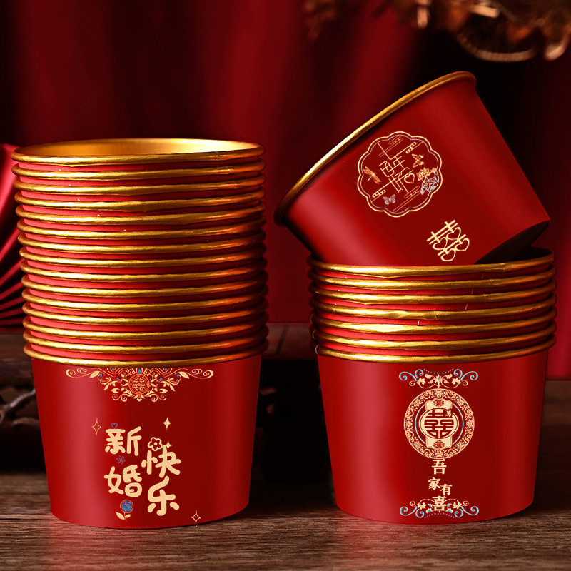 Disposable Tableware Set, Wedding Paper Bowl, Thickeneded Wedding Tableware, Paper Cup, Gold Foil Wedding Bowl, Wedding Supplies