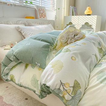 100% Pure Cotton Four-Piece Bedding Set for Student Dormitory, Duvet Cover and Fitted Sheet, Three-Piece Set, Fresh Style, Single or Double