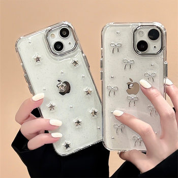 Suitable for iPhone 17 Promax Five-Pointed Star Phone Case, Apple 15 Plus Bow Tie 14 Glitter Silicone Soft Case