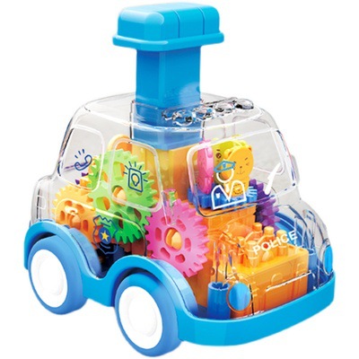 跨境卡通按压透明齿轮车玩具惯性回力小汽车滑行车子儿童玩具批发