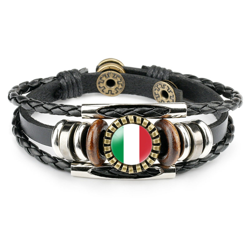 Cross-Border New Accessories European Country Flag Pattern Time Gemstone Leather Bracelet Retro Accessories