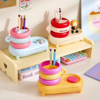 Donut Desktop Storage Box Cute Creative Girl Student Dormitory Stationery Compartment Office Large Capacity Pen Holder