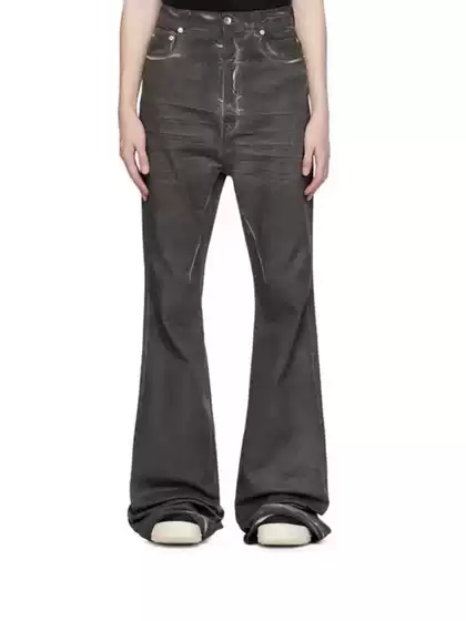 RO Dark Wind Washed Hand Brushed Dark Earth Grey Stretch Mop Casual Micro Horn Tight Slim Men's and Women's Jeans