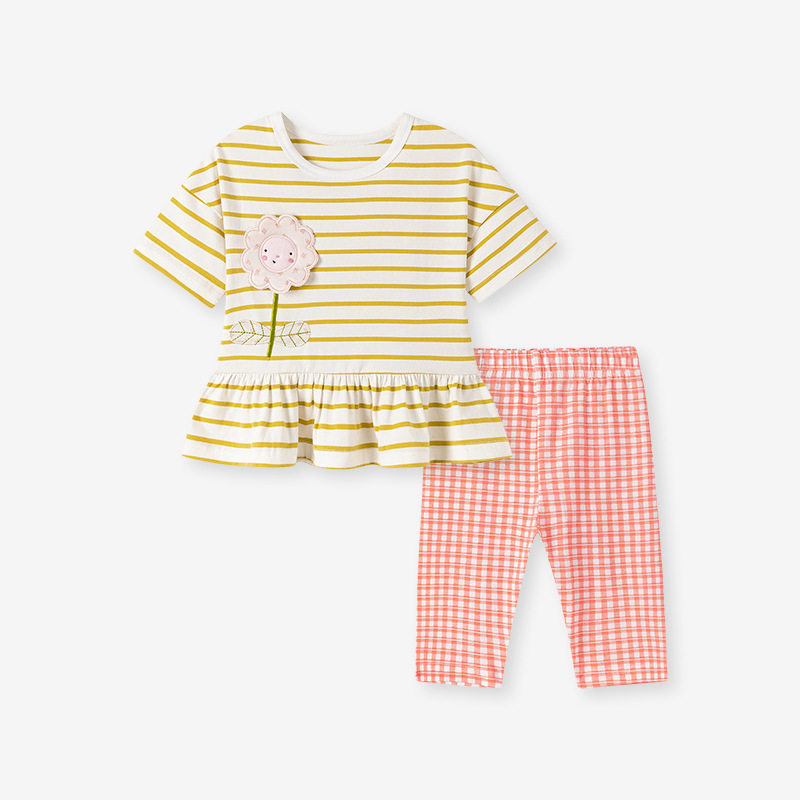 [Style] Girls' Set Wholesale, Summer Cute Striped & Plaid Kids' Outfit