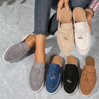 2025 European and American Slippers Spring New Women's Toe-Toe Half-Slippers for Outer Wear Slip-On Mule Lazy Shoes Casual Half-Slippers