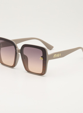 2023年新款太阳镜女大框方形镶闪光粉防紫外线眼镜渐变色素颜墨镜