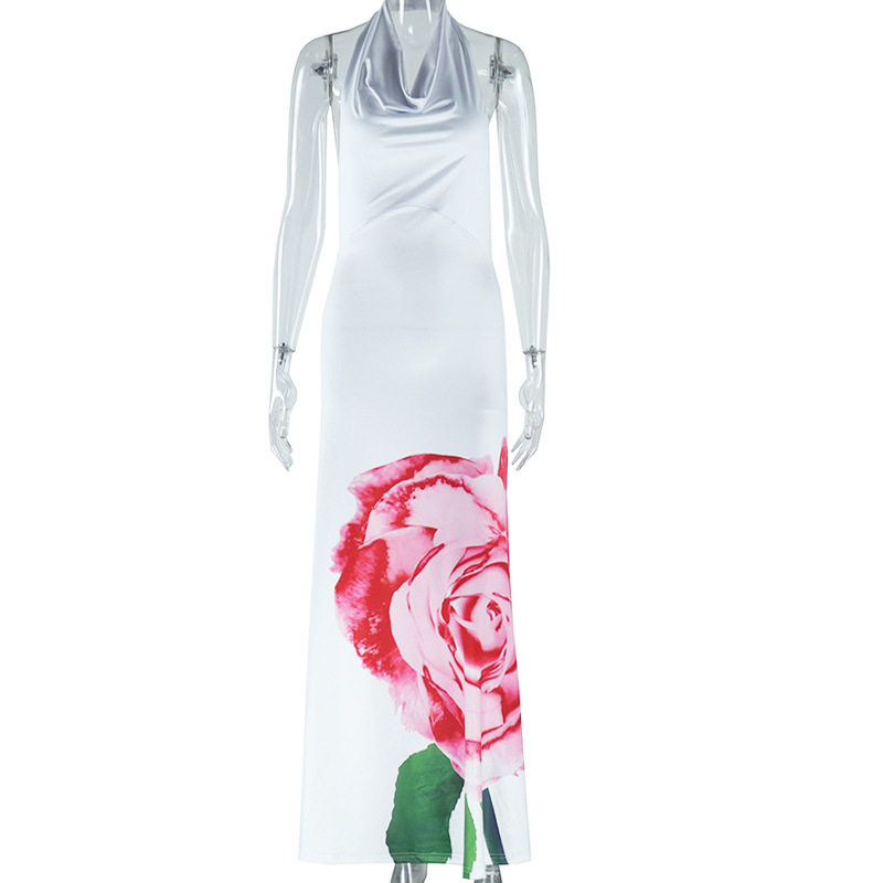 Fashion Floral Print Sleeveless Maxi Dress Sexy Off Shoulder Design Elegant Draped Neckline Perfect for Summer Events
