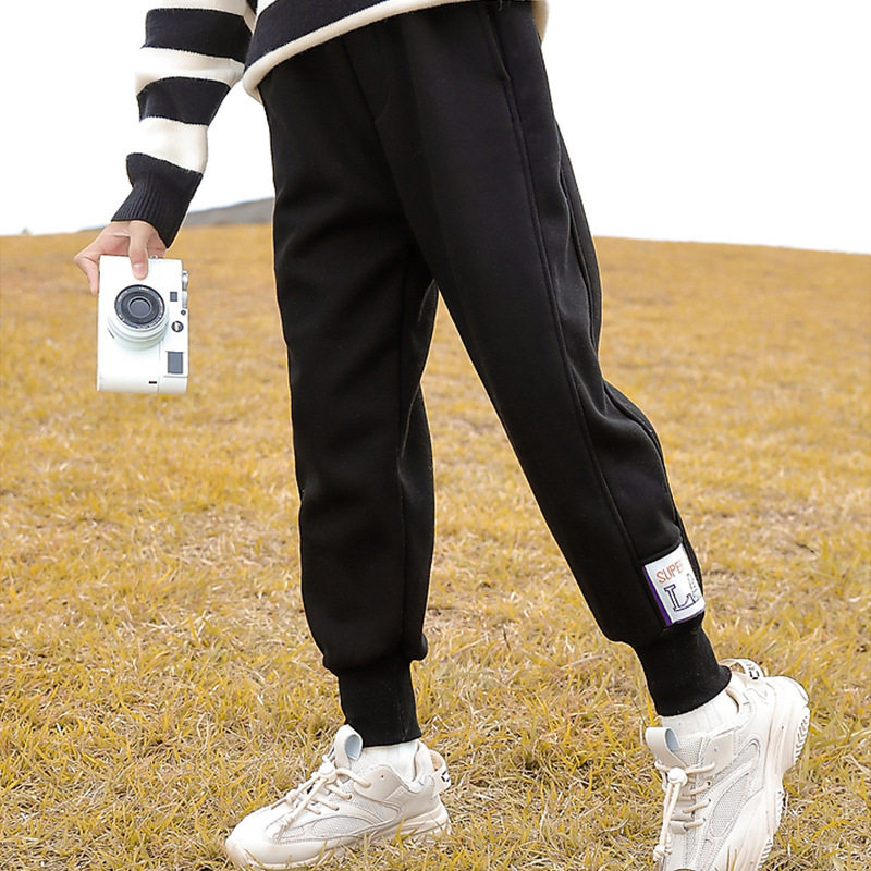 Thick Fleece-lined Kids' Pants, Winter Warm Kids' Trousers, Toddler Sports Pants