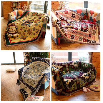 American Country Style Double-Sided Multi-Person Sofa Towel Cushion Nordic Polyester Cotton Full Cover Export Geometric Knitted Thread Blanket Non-Slip Four F^