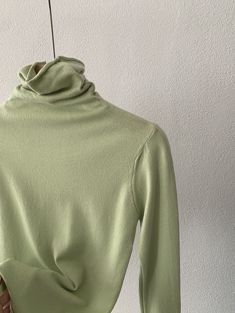 欧玛莱 柔软堆堆领纯色长袖安迪绒修身显瘦针织打底衫上衣女 4793