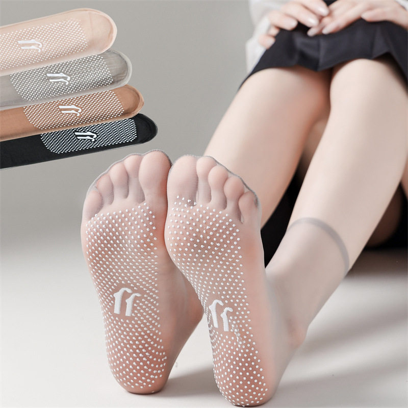 防勾丝点胶防滑钢丝袜女士超薄隐形短丝袜夏全透明袜子肉色水晶袜