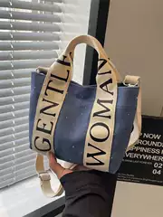 Cross-border Gentle Woman Small Handbag Canvas Bag 2024 New Shoulder Strap Letter Print Contrast Shoulder Bag