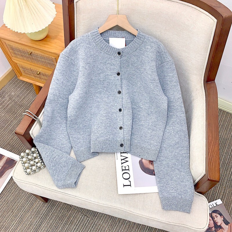 Áo cardigan nữ dệt kim dài tay dáng suông mềm mại — Màu đen, Màu xám