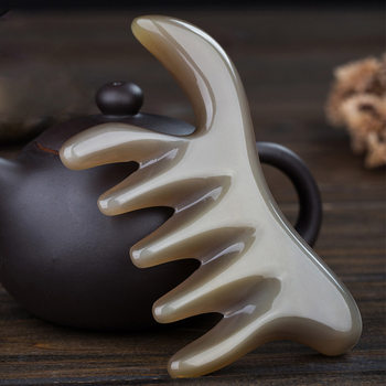 Natural White Buffalo Horn Scraping Head and Facial Massage Comb Multifunctional Phoenix Tail Comb Yak Horn Comb Gift