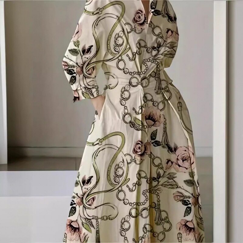 Plus Size Fashionable Polo Collar Dress Loose Fit Three Quarter Sleeves Flared Hem Ideal for Commuting Wholesale