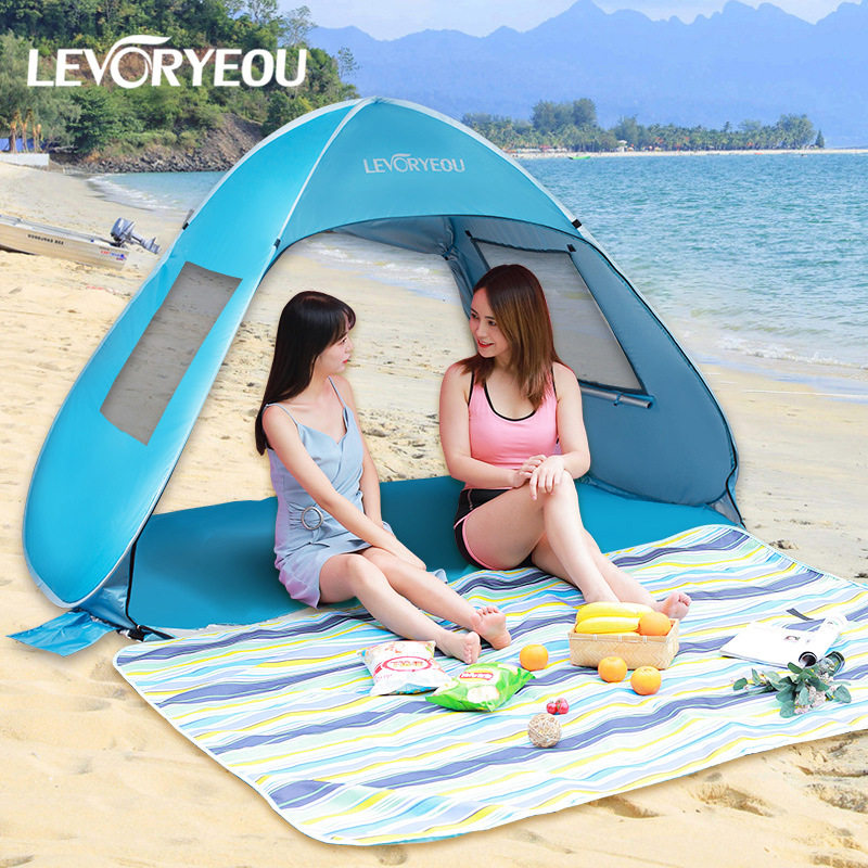 Outdoor beach tent quick-opening automatic pop-up simple awning seaside leisure pergola with double doors and double windows