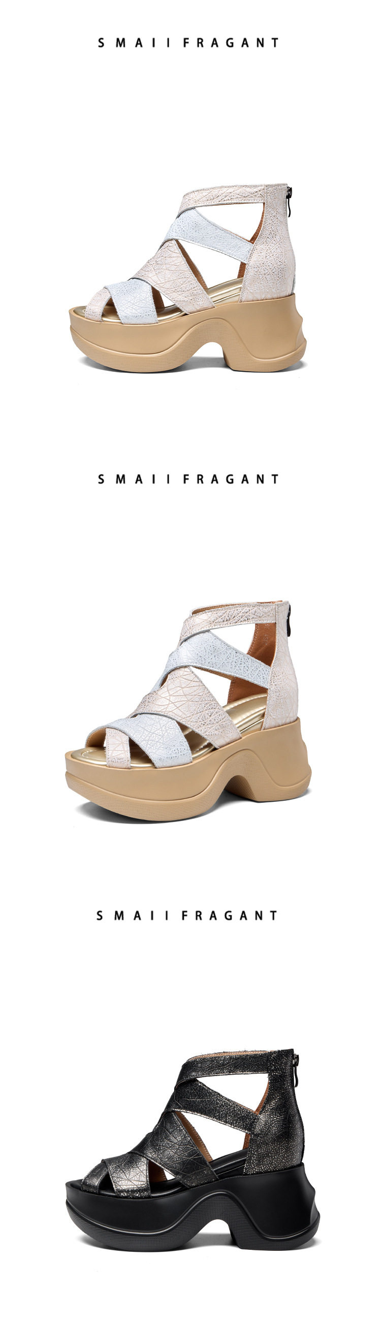 Sandal cao gót nữ hở mũi đế xuồng 10 cm, phong cách trẻ trung, đa năng — [Vàng nhạt], [Đen] chi tiết 8