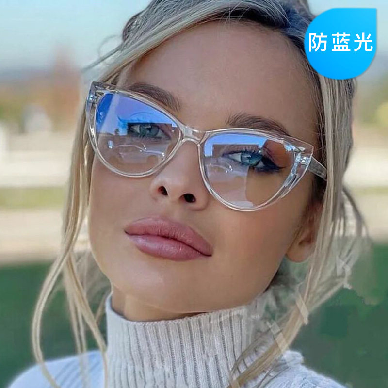 Cat's eye color matching anti-blue light flat mirror women's cross-border personalized ins glasses European and American fashion color contrast trendy glasses frame