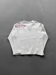 High-Quality Derschutze Cross-Border American Embroidered Cherry Blossom Waffle Long-Sleeved T-Shirt Bottoming Shirt Round Neck Top