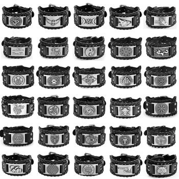 Temu hot sale Nordic wide leather Viking leather bracelet Celtic wolf head men's bracelet punk cross-border with leather bracelet