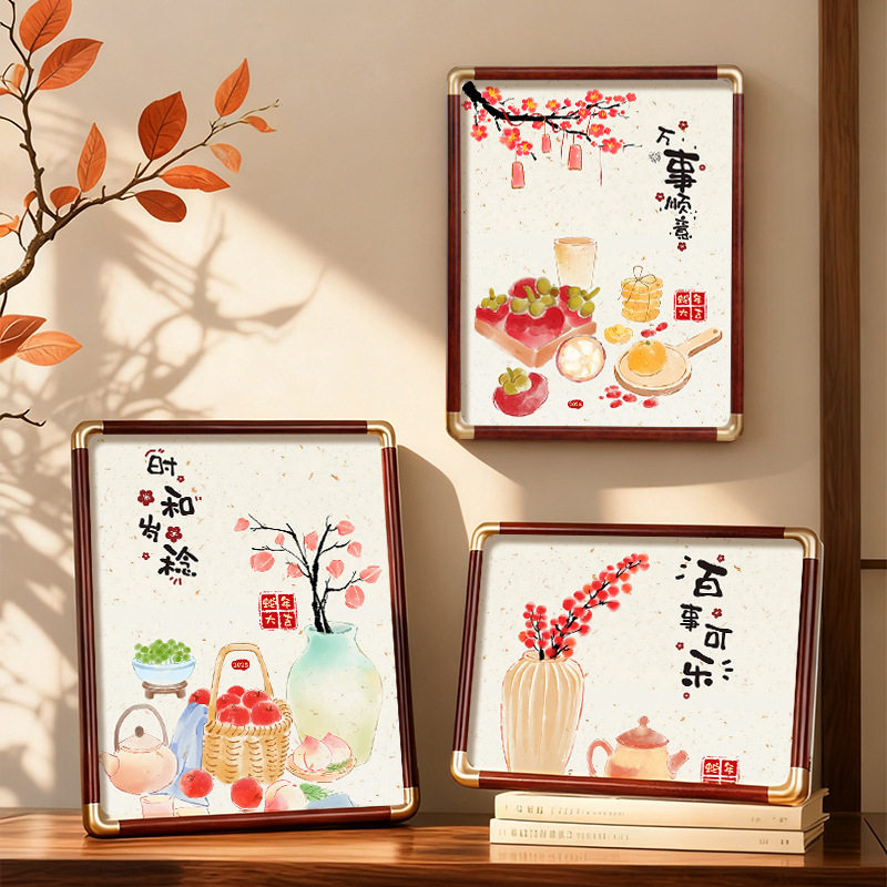 Imitation Copper Corner Photo Frame 6inch A3 Multi-Size Calligraphy and Painting Wall Hanging New Chinese Style Rounded Corner Picture Frame Empty Frame for Mounting with a High-End Feel