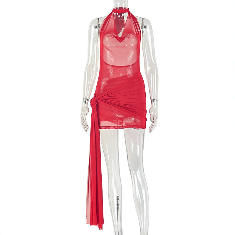 Fashionable Bodycon Mini Dress Sexy Tie Back Ruffled Neckline Slim Fit Perfect for Parties and Night Out Wholesale