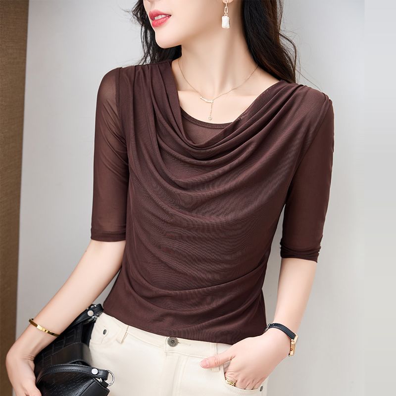 Summer Mesh Womens T Shirt Stylish Mid Length Sleeve Plus Size Flattering Fit Casual Everyday Wear Wholesale