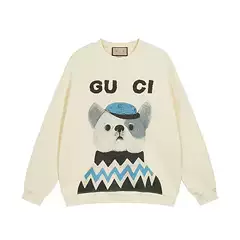 High-End Version Cross-Border Gu Brand New Classic Cartoon Logo Micro-Label Letter Print Crew Neck Unisex Sweatshirt