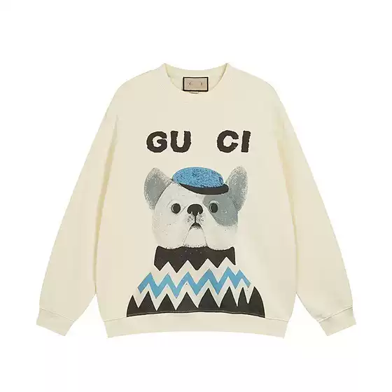 High-End Version Cross-Border Gu Brand New Classic Cartoon Logo Micro-Label Letter Print Crew Neck Unisex Sweatshirt