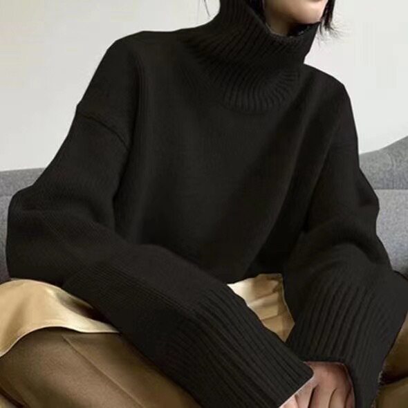 Womens Oversized Turtleneck Sweater Thick Knit Casual Style Versatile for Autumn and Winter Wholesale Available